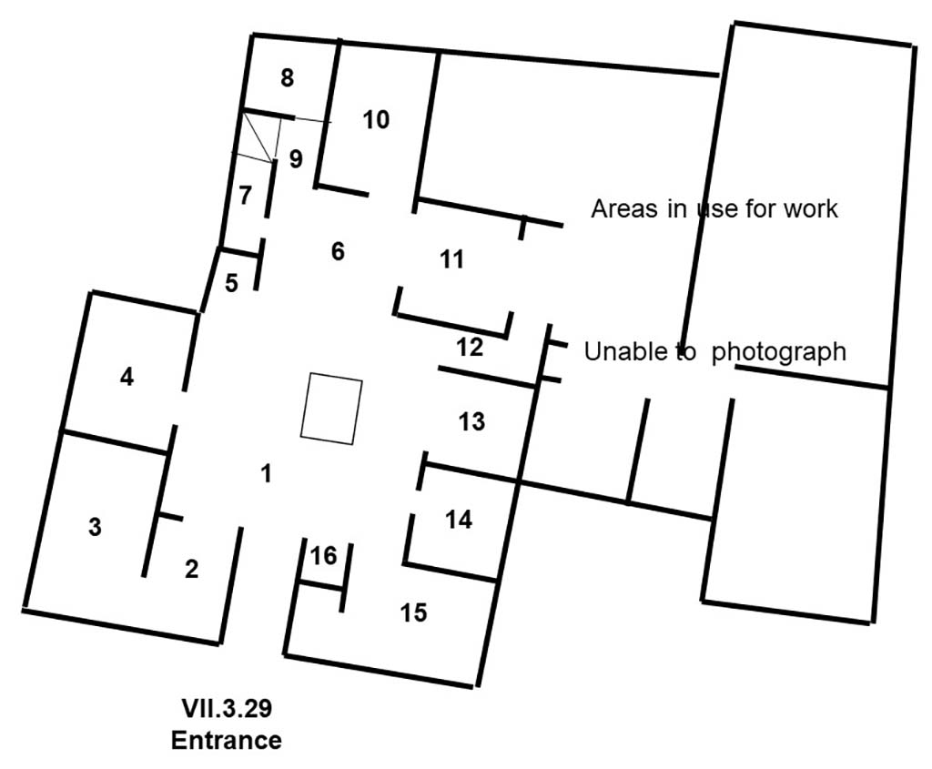 VII.3.29 Pompeii. Domus M. Spuri Mesoris or House of M. Spurius Mesor
Room Plan